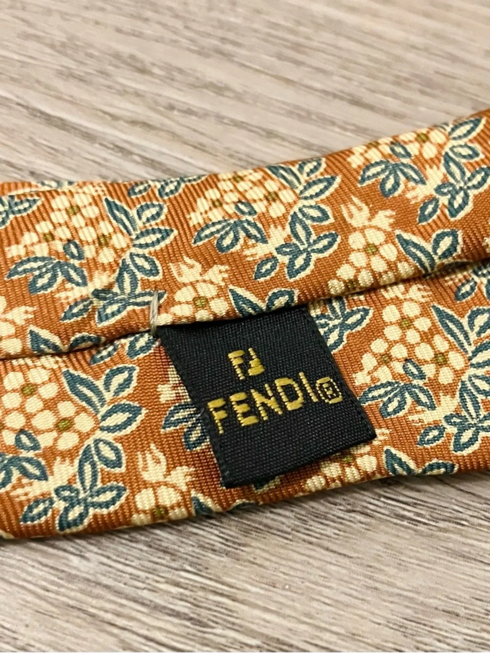Vintage Fendi Roma Silk Tie Rust Floral Italy Men's Designer Luxury Necktie